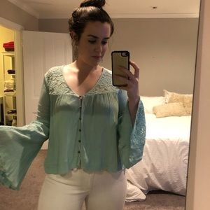 Sea foam Bell Sleeve Lace Top